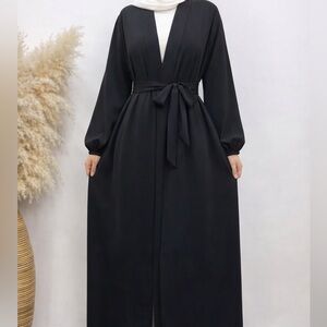 Black abaya Islamic dress Open front abaya with pockets and belt
